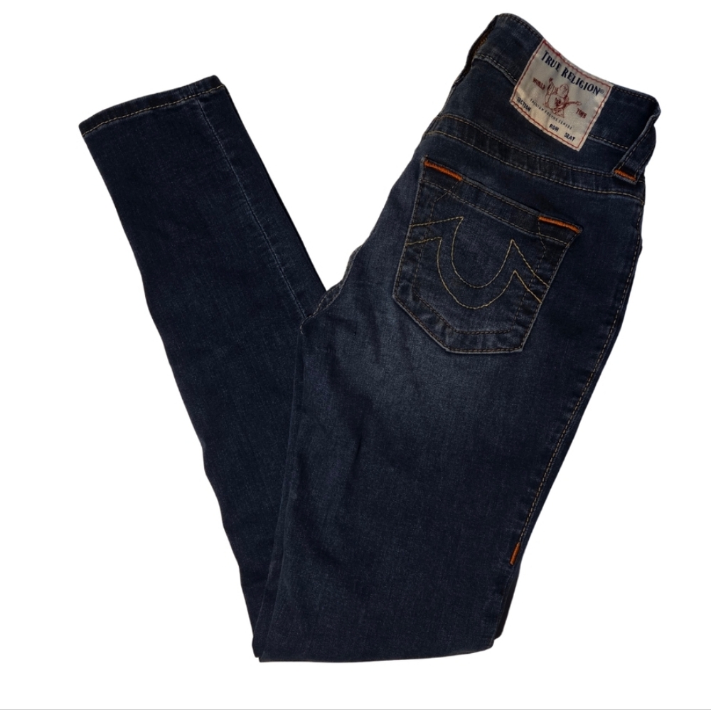 True Religion Jennie Curvy Mid Rise Super Skinny Jeans Size 25 Dark Wash Stretch